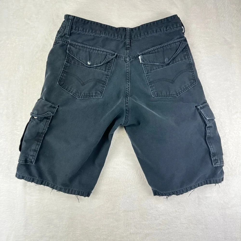 Levi's Cargo Shorts Mens 30 Black Utility Relaxed Fit Cotton Workwear Distressed